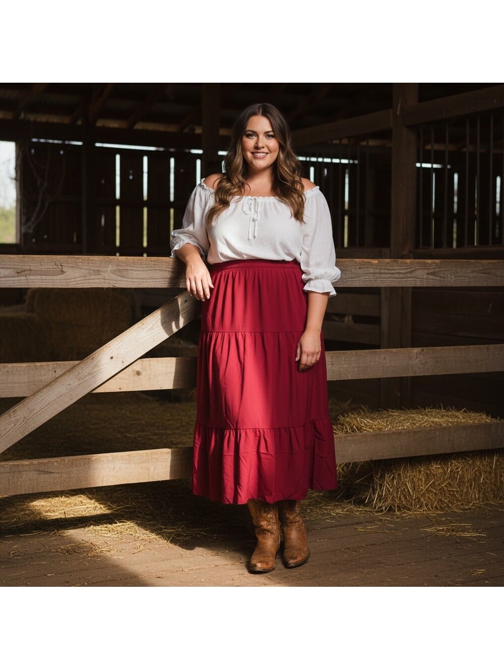 1663 -Plus Size Red Tiered Maxi Skirt XXL - NWOT